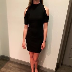 Body con cut out sleeve black dress